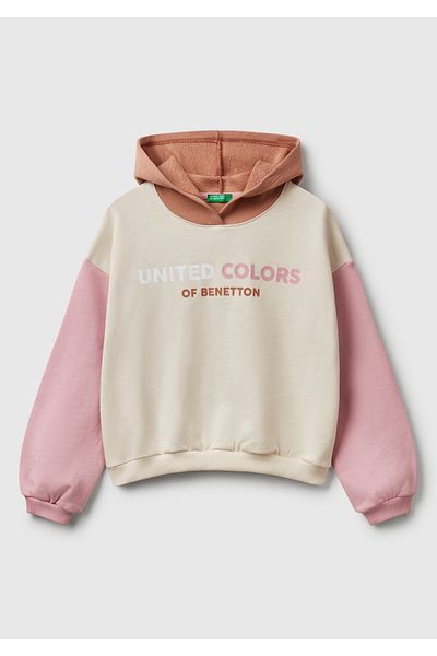 United Colors of Benetton Hanorac cu glugă cu imprimeu cu logo Benetton pentru fetiță