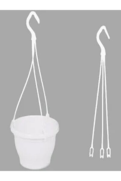 Gardenbox Katı Plastik Makrome Askılı Saksı 15 Adet Beyaz 16 Cm