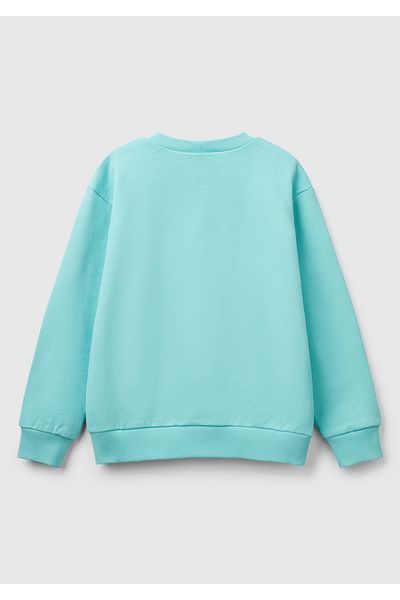 United Colors of Benetton Момчешки суитшърт с кръгло деколте и лого с принт Aqua Green Peanuts