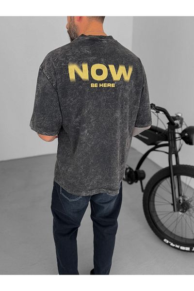 BYBASICMAN Anthracite Be Here Printed T-Shirt Yp-5002