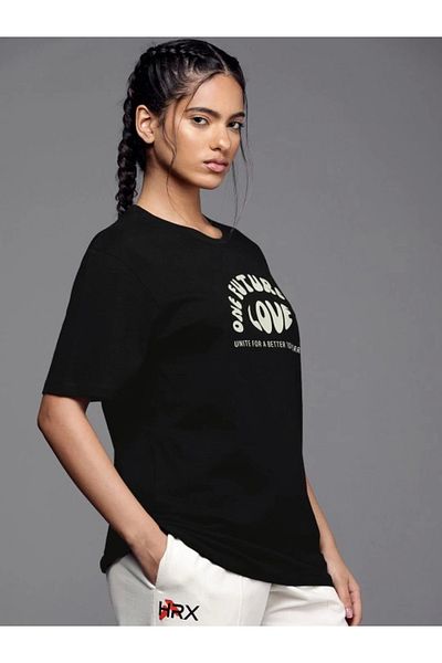 Bay Şapkacı Tricou supradimensionat cu imprimeu SILKY - negru