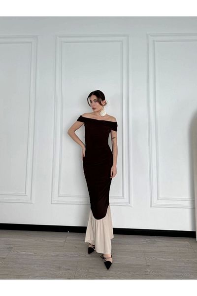 Moka Shopin Mokashopin Striptease Shoulder Long Dress - Brown