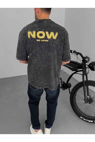 BYBASICMAN Anthracite Be Here Printed T-Shirt Yp-5002