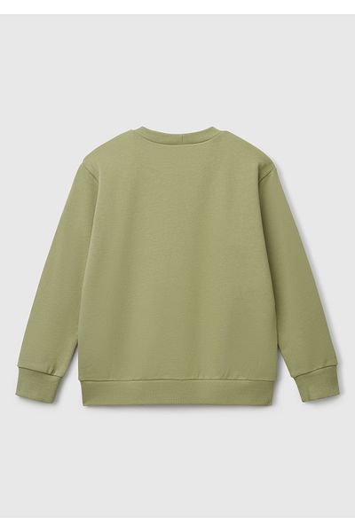 United Colors of Benetton Boy's Khaki Peanuts Printed Logo Label Crew Neck Sweatshirt