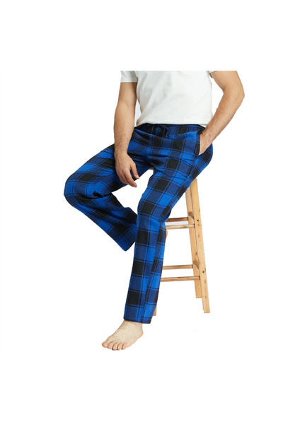 FantaziAtölyesi Pijalüx Men's Checkered Poplin Pocket Bottom Pajamas