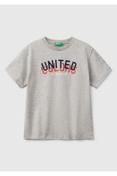 United Colors of Benetton Chlapecké šedé tričko Melange Benetton s potištěným logem