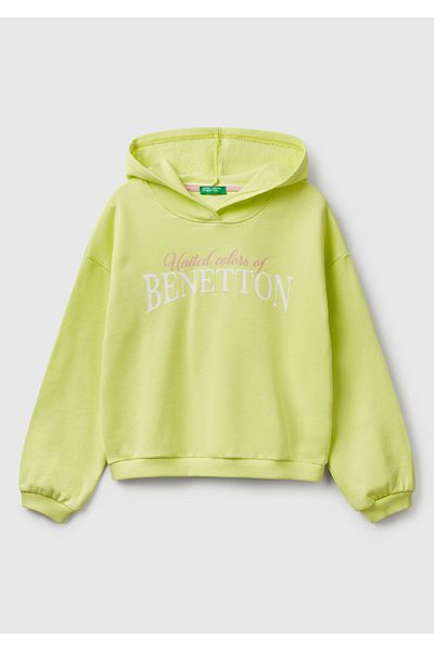 United Colors of Benetton Hanorac cu glugă cu logo Benetton galben pentru fetiță