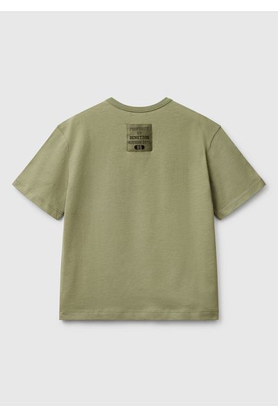 United Colors of Benetton Tricou oversize pentru băiat cu imprimeu cu logo kaki
