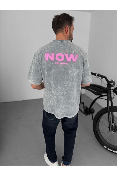 BYBASICMAN Gray Be Here Printed T-Shirt Yp-5002