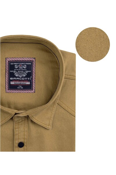 tambattal Cămașă din denim de mărime mare din Lycra, cu mânecă lungă, Camel, potrivită pentru 120 kg-190 kg