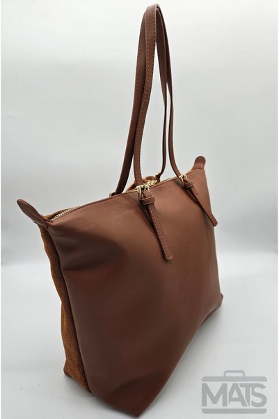 DSN Tan Genuine & Faux Leather Large Hand & Shoulder Bag with Belt Buckle