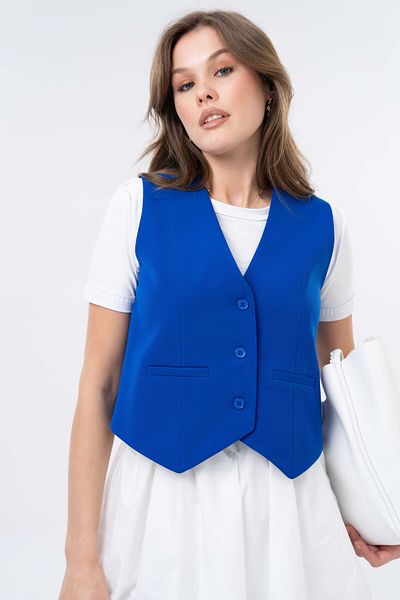 Saade Saks Blue 3-Button Closure Lined Vest with Pocket Detail