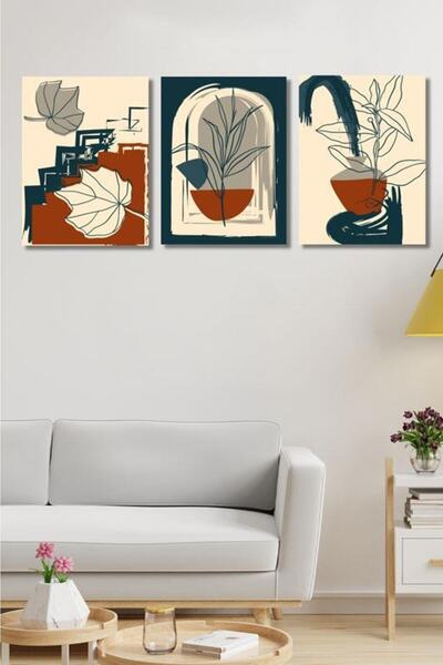 Victor Vallery 3'lü Set Line Art Last Leaves Kanvas Tablo