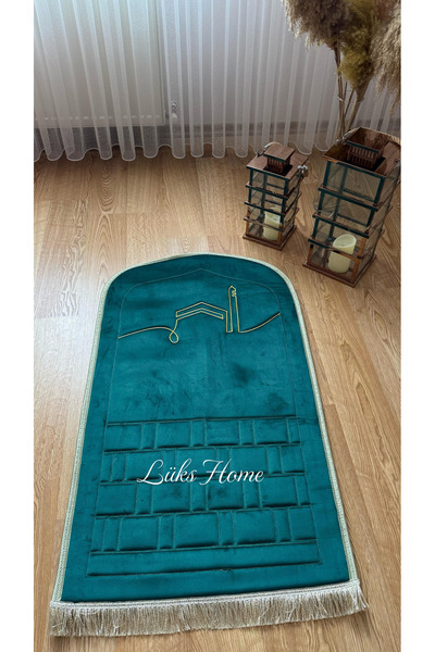 lüks home Gri Ortopedik Diz Ağırtmayan Seccade Çiçek Nakışlı Keten Kumaş