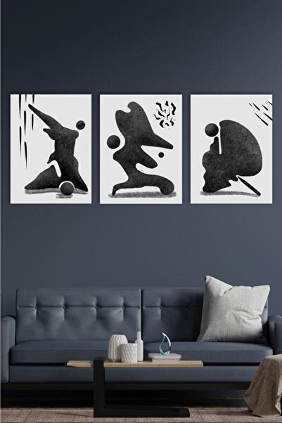 Victor Vallery 3'lü Set Abstract Black Kanvas Tablo