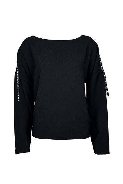 KAMEYA Black Blouse with Piping Detail