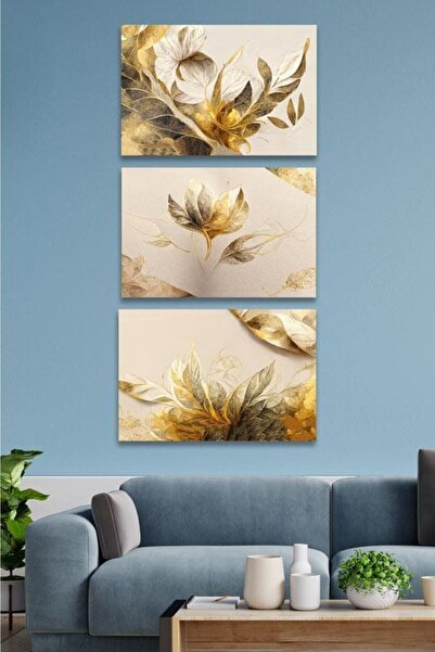 Victor Vallery 3'lü Set Gold On Gold Kanvas Tablo