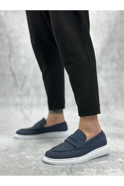 Arda Men's Shoesba0355 Laceless Linen Navy Blue Classic Corcik Men's Shoes
