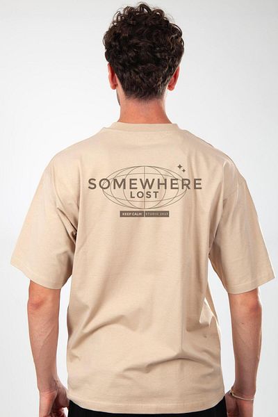 Coredra Somewhere Oversize T-Shirt Ανδρικό - Milk Coffee