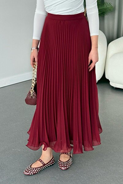 Hazamoda Fusta plisata din sifon burgundy