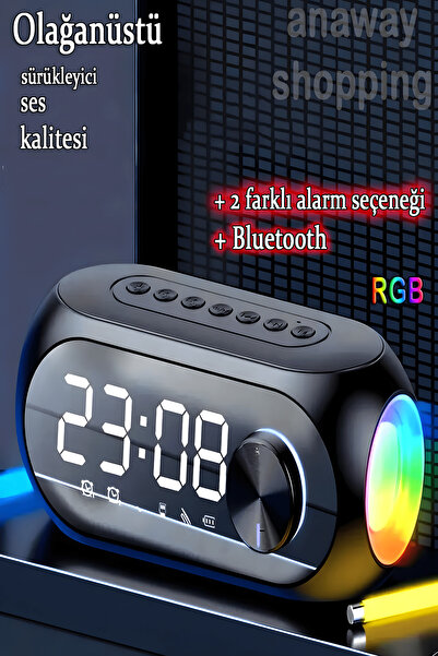 anaway shopping Bluetooth Uyumlu Dijital Alarmlı Saat  Şarjlı Stereo Hoparlör S8