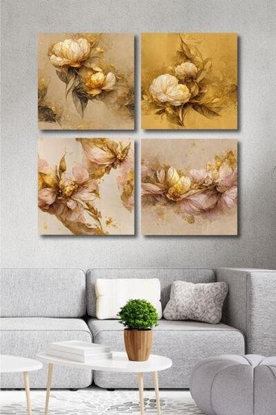 Victor Vallery 3'lü Set Flowers & Gold Kanvas Tablo