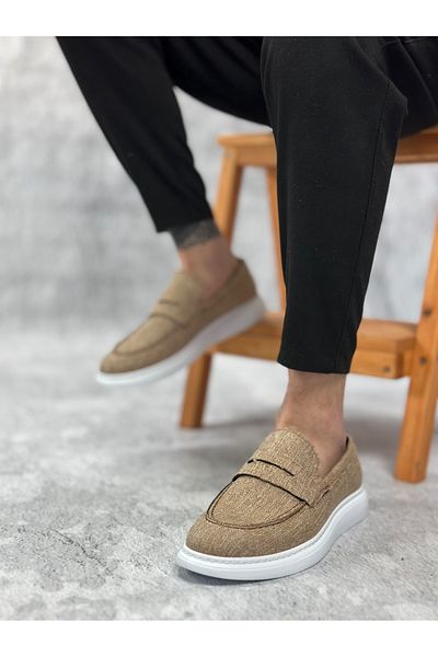 Arda Men's Shoesba0355 Laceless Linen Mustard Classic Corcik Men's Shoes