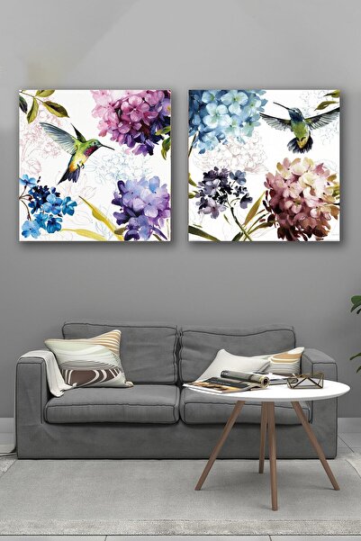 Hediyeler Kapında 2 Parça Çiçek Kanvas Tablo Seti 100x50 Cm