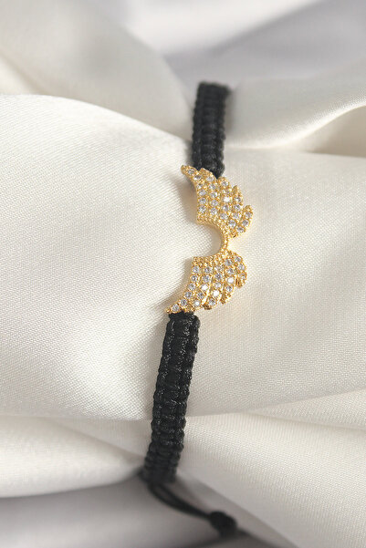 Nehir Brass Gold Color Zircon Stone Wing Figure Elevator Macrame Model Women'...