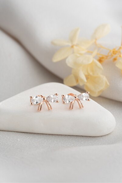 ESSARE 925 Ayar Gümüş Beyaz Zirkon Taşlı Papyon Model Küpe