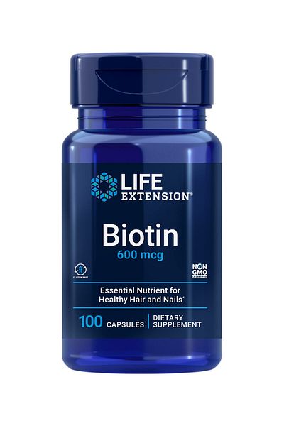 Life Extension Biotin 600 mcg Vitamin B7 for Hair & Nails – Gluten-Free, Non-GMO – 100 Capsules