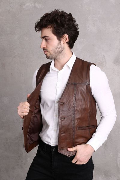 NYC GİYİM TEKSTİL Genuine Leather Vest