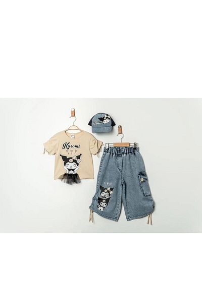 Pasur Bebe Girl's Kuromi T-Shirt, Pants and Hat 3-Piece Set