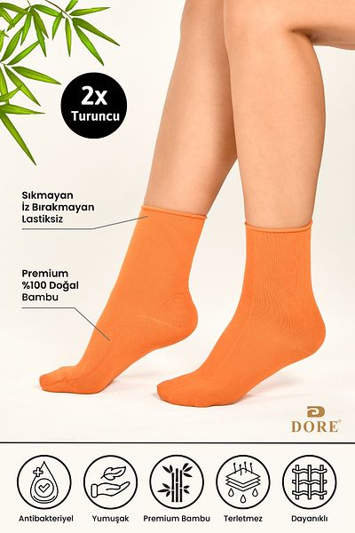 Dore Original Women's 2 Pairs Premium Natural Bamboo Soft Ultra Comfort Model Elasticless Seamless Socket Socks
