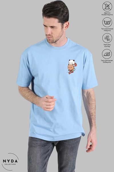 Nyda Collections Bubu Dudu Scooter Printed Cotton Oversize T-Shirt - Кругла яка, Унисекс с къс ръкав