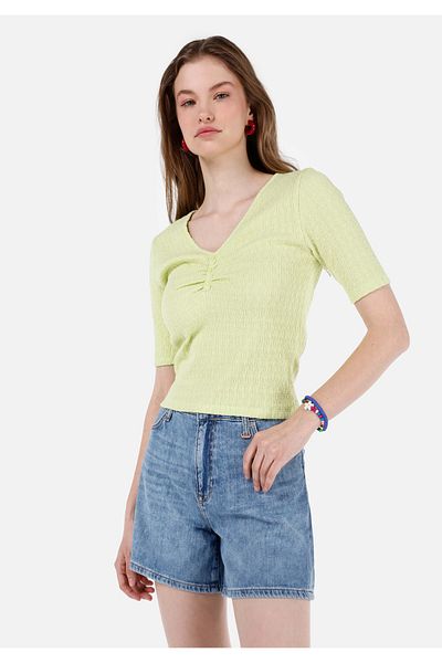 Colin's Slim Fit V-Neck Jacquard Women's Green Short Sleeve T-Shirt