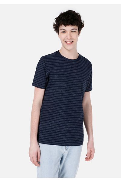 Colin's Regular Fit Round Neck Striped Men's Navy Blue Short Sleeve T-Shirt