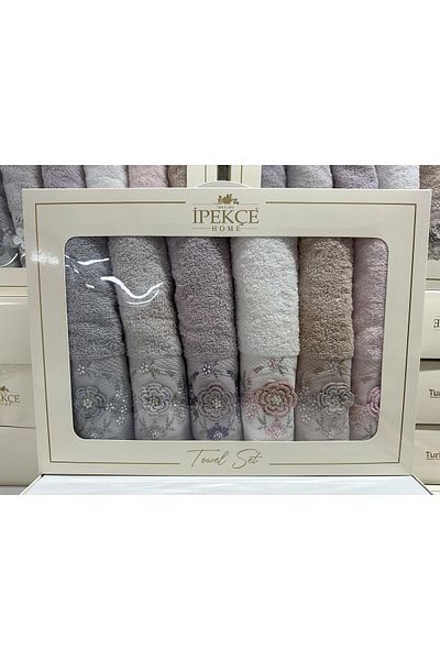 İpekçe Home Boxed Dowry Embroidered Towel Set of 6 Hand Face