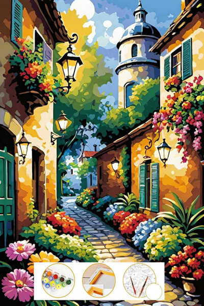 Puzzle Sayılarla Boyama Tuval Seti Fırça Boya Dahil (çıtalı) 35x50 cm -RENKLİ...
