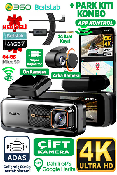 +360 Botslab G980h Pro Adas Ön 4k Uhd Arka 2k Qhd 170° Geniş Açı Gps Wifi Araç Içi Kamera Park Kiti