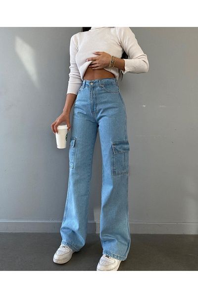 SHEVEGA Blue Wide Leg - High Waist Boyfriend Wide Leg Loose Jeans