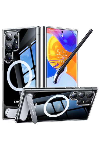 TORRAS "جراب حامل TORRAS MagSafe لهاتف Samsung S24 Ultra: حامل قابل للتعديل بدرجة عسكرية، شفاف نحيف غير لامع