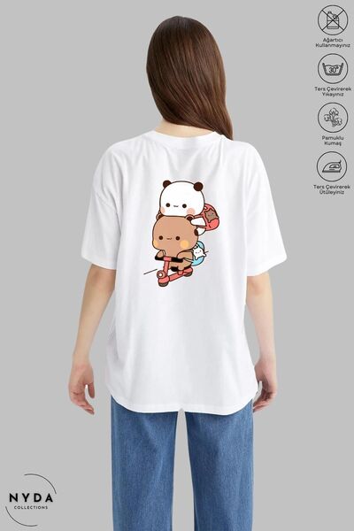 Nyda Collections تي شيرت قطني كبير الحجم مطبوع عليه سكوتر Bubu Dudu - رقبة دا...