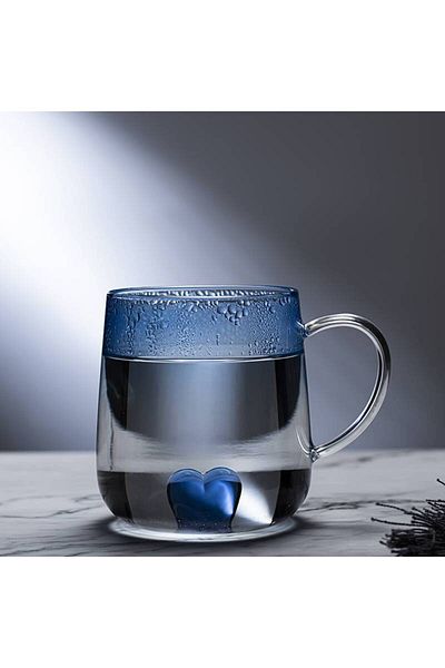 CUPPERA Blue Heart Patterned Borosilicate Glass Cup