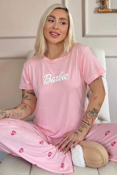 Pijamaevi Set de pijamale pentru femei cu mânecă scurtă din bambus cu model B roz