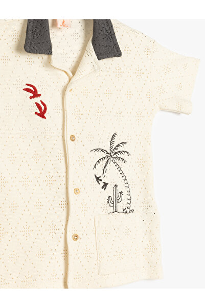 Koton Nakış Detaylı Pamuklu Ajurlu Kısa Kollu Gömlek