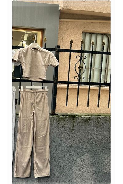 BİGÜMEX Women's Short Sleeve Crop High Waist Loose Wide Leg Camisole Suit
