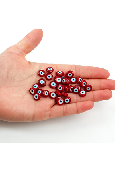 yfhobi 4 Adet - 10 mm Yassı Cam Nazar Takı Aparatı, Kırmızı Renk Nazar Boncuğ...