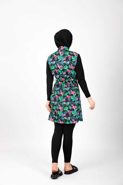 ENDYMION Printed Full Covered Quick Dry Parachute Fabric Hijab Swimsuit with Turban