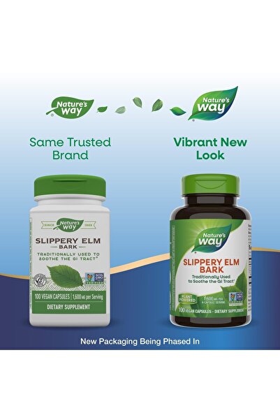 Nature's Way Slippery Elm Bark, Soothes GI Tract*, Vegan, 100 Capsules